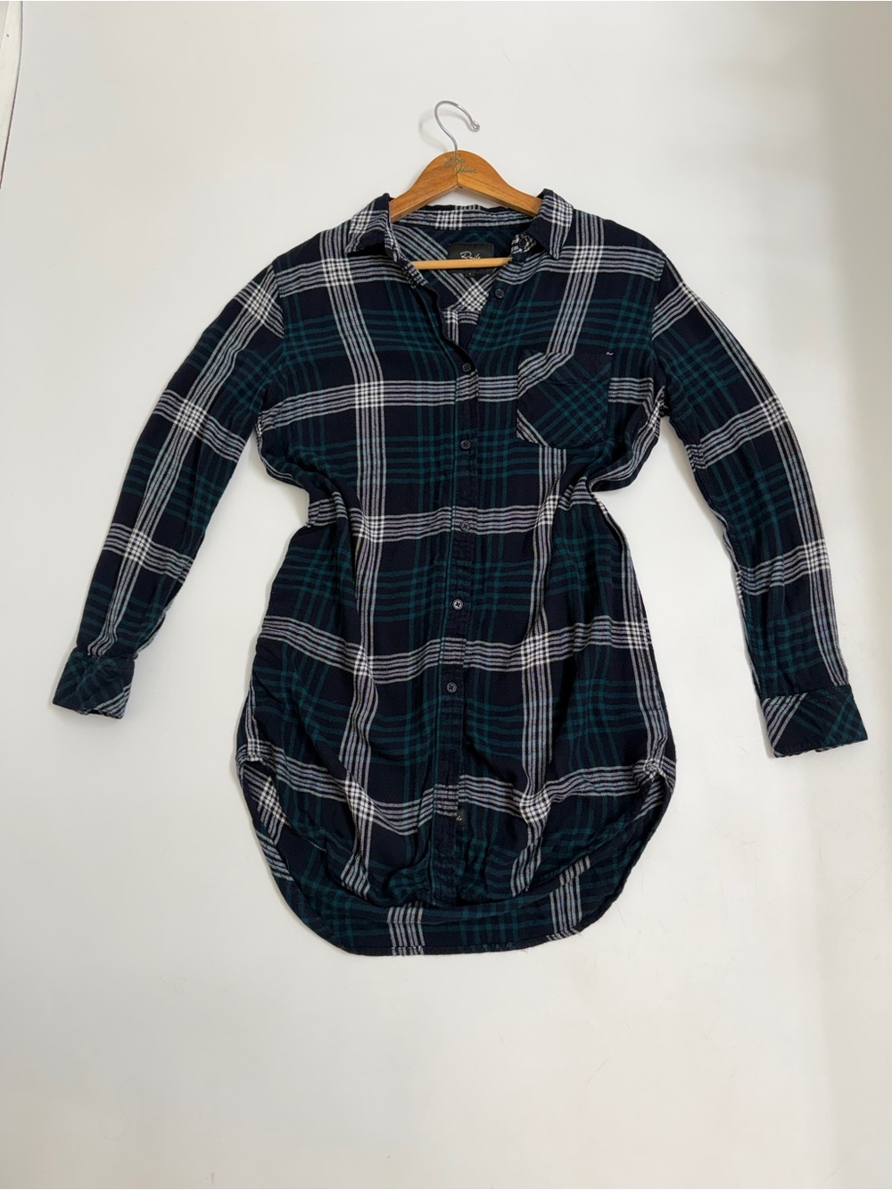 Rails Bianca Plaid Mini Shirt Dress L Indigo Emerald Fall Flannel